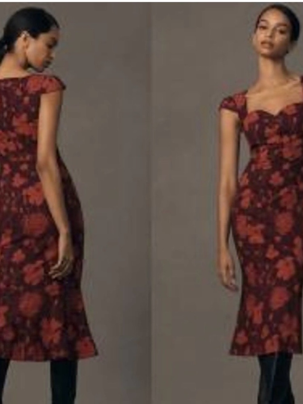 Anthropologie Burgundy Floral Sweetheart Midi Dress